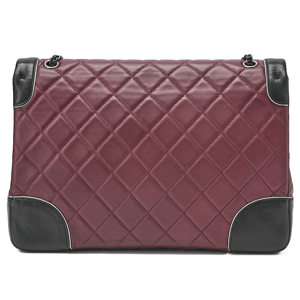 CHANEL Lambskin Matelasse Single Flap Turn Lock Chain Shoulder Bag Bicolor Bordeaux x Black Silver-Tone Hardware, Pre-Owned
