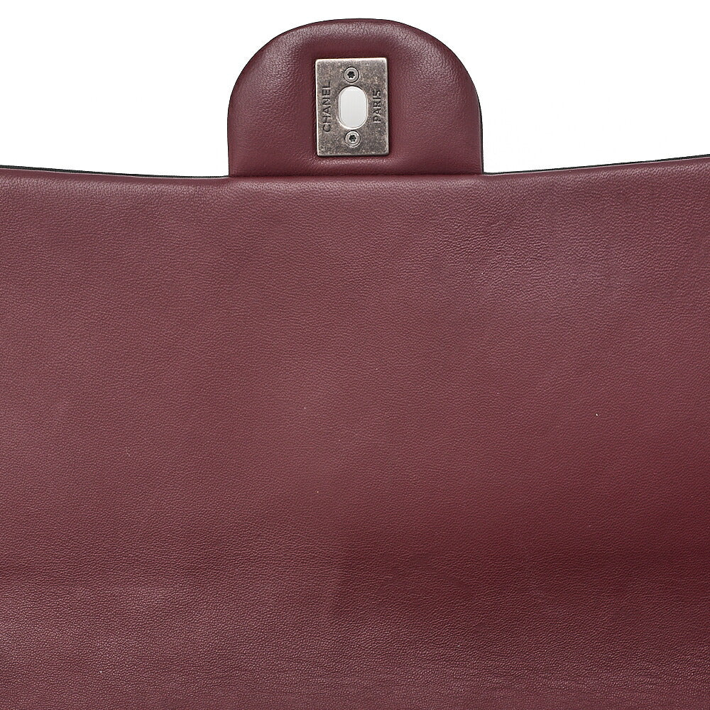 CHANEL Lambskin Matelasse Single Flap Turn Lock Chain Shoulder Bag Bicolor Bordeaux x Black Silver-Tone Hardware, Pre-Owned