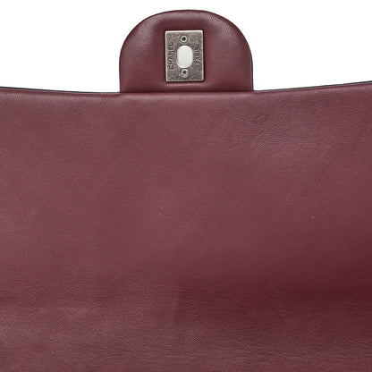 CHANEL Lambskin Matelasse Single Flap Turn Lock Chain Shoulder Bag Bicolor Bordeaux x Black Silver-Tone Hardware, Pre-Owned