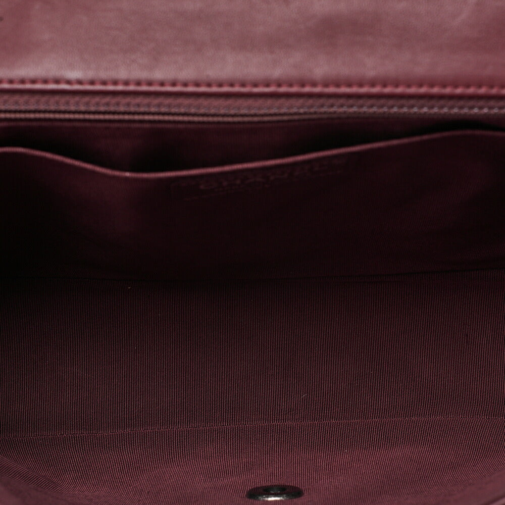 CHANEL Lambskin Matelasse Single Flap Turn Lock Chain Shoulder Bag Bicolor Bordeaux x Black Silver-Tone Hardware, Pre-Owned