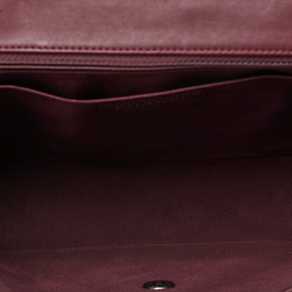 CHANEL Lambskin Matelasse Single Flap Turn Lock Chain Shoulder Bag Bicolor Bordeaux x Black Silver-Tone Hardware, Pre-Owned