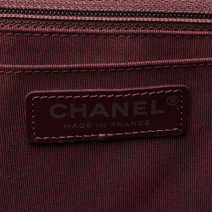 CHANEL Lambskin Matelasse Single Flap Turn Lock Chain Shoulder Bag Bicolor Bordeaux x Black Silver-Tone Hardware, Pre-Owned