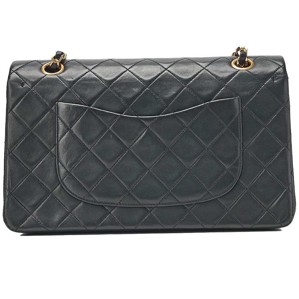 CHANEL Chain Shoulder Bag Matelasse Double Flap 25cm Lambskin Black Gold-Tone Hardware, Pre-Owned