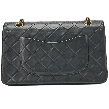 CHANEL Chain Shoulder Bag Matelasse Double Flap 25cm Lambskin Black Gold-Tone Hardware, Pre-Owned