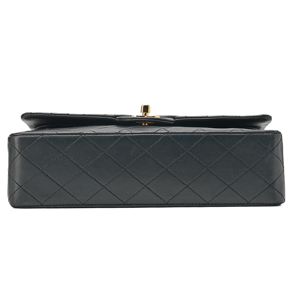 CHANEL Chain Shoulder Bag Matelasse Double Flap 25cm Lambskin Black Gold-Tone Hardware, Pre-Owned