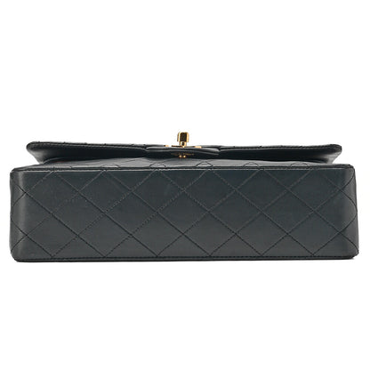 CHANEL Chain Shoulder Bag Matelasse Double Flap 25cm Lambskin Black Gold-Tone Hardware, Pre-Owned