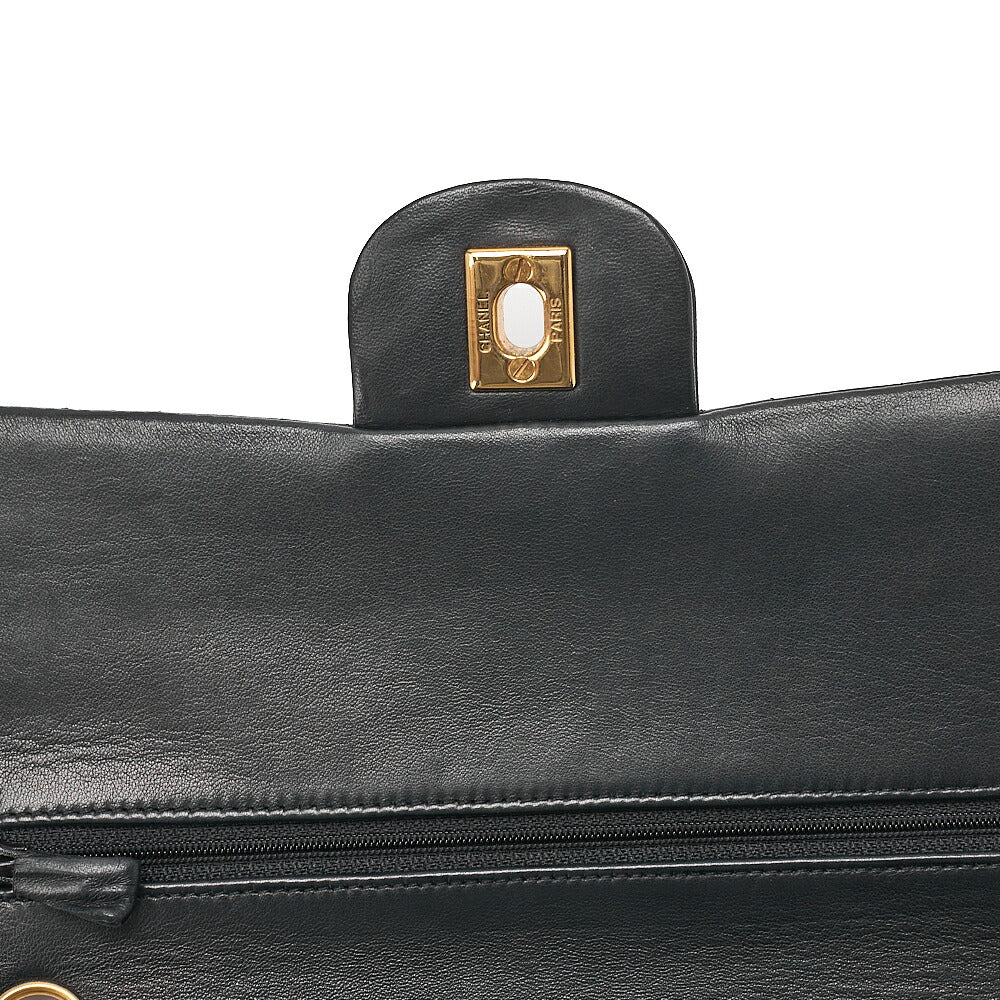 CHANEL Chain Shoulder Bag Matelasse Double Flap 25cm Lambskin Black Gold-Tone Hardware, Pre-Owned