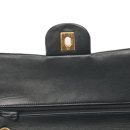 CHANEL Chain Shoulder Bag Matelasse Double Flap 25cm Lambskin Black Gold-Tone Hardware, Pre-Owned