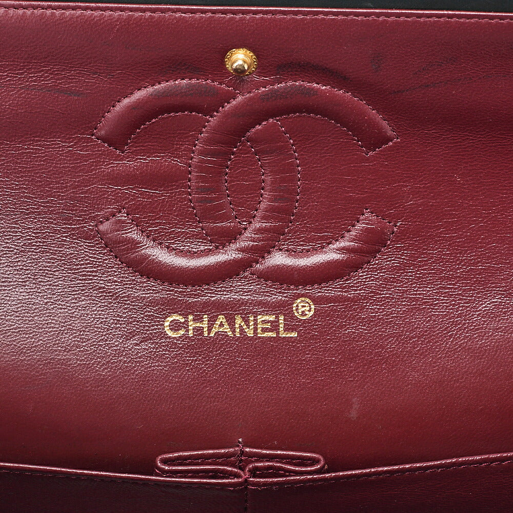 CHANEL Chain Shoulder Bag Matelasse Double Flap 25cm Lambskin Black Gold-Tone Hardware, Pre-Owned