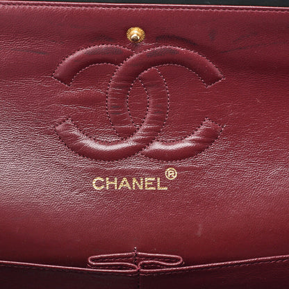 CHANEL Chain Shoulder Bag Matelasse Double Flap 25cm Lambskin Black Gold-Tone Hardware, Pre-Owned