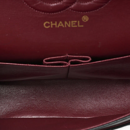 CHANEL Chain Shoulder Bag Matelasse Double Flap 25cm Lambskin Black Gold-Tone Hardware, Pre-Owned