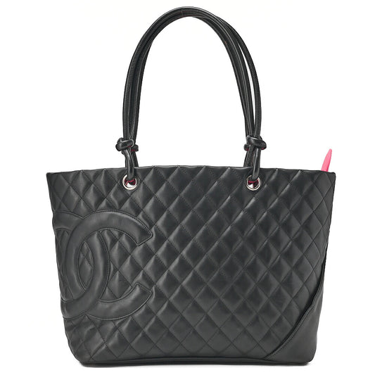 CHANEL Cambonline Calf Leather Tote Bag Black Silver-Tone Hardware, Pre-Owned