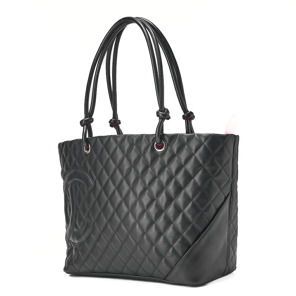 CHANEL Cambonline Calf Leather Tote Bag Black Silver-Tone Hardware, Pre-Owned