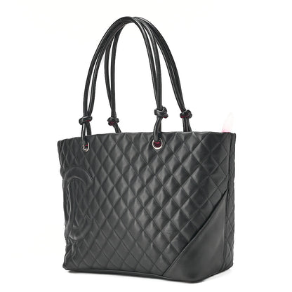 CHANEL Cambonline Calf Leather Tote Bag Black Silver-Tone Hardware, Pre-Owned