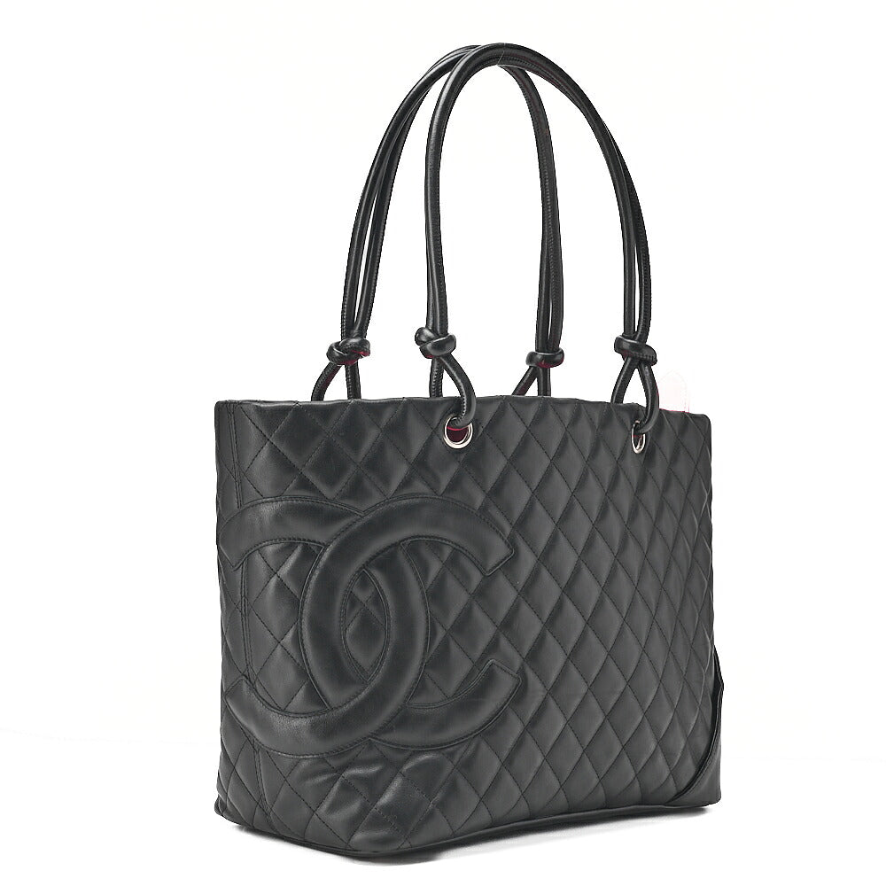 CHANEL Cambonline Calf Leather Tote Bag Black Silver-Tone Hardware, Pre-Owned