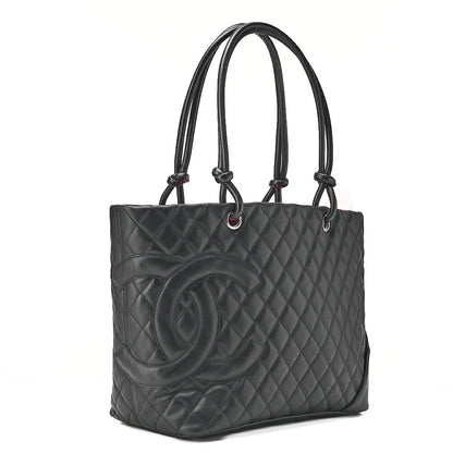 CHANEL Cambonline Calf Leather Tote Bag Black Silver-Tone Hardware, Pre-Owned