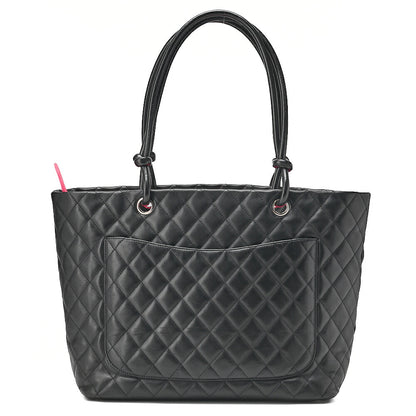 CHANEL Cambonline Calf Leather Tote Bag Black Silver-Tone Hardware, Pre-Owned