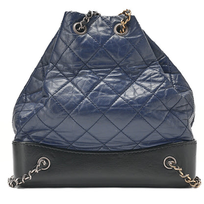 CHANEL Vintage Calf Gabrielle de Chanel Drawstring Chain Backpack Navy x Black Gold x Silver-Tone Hardware, Pre-Owned