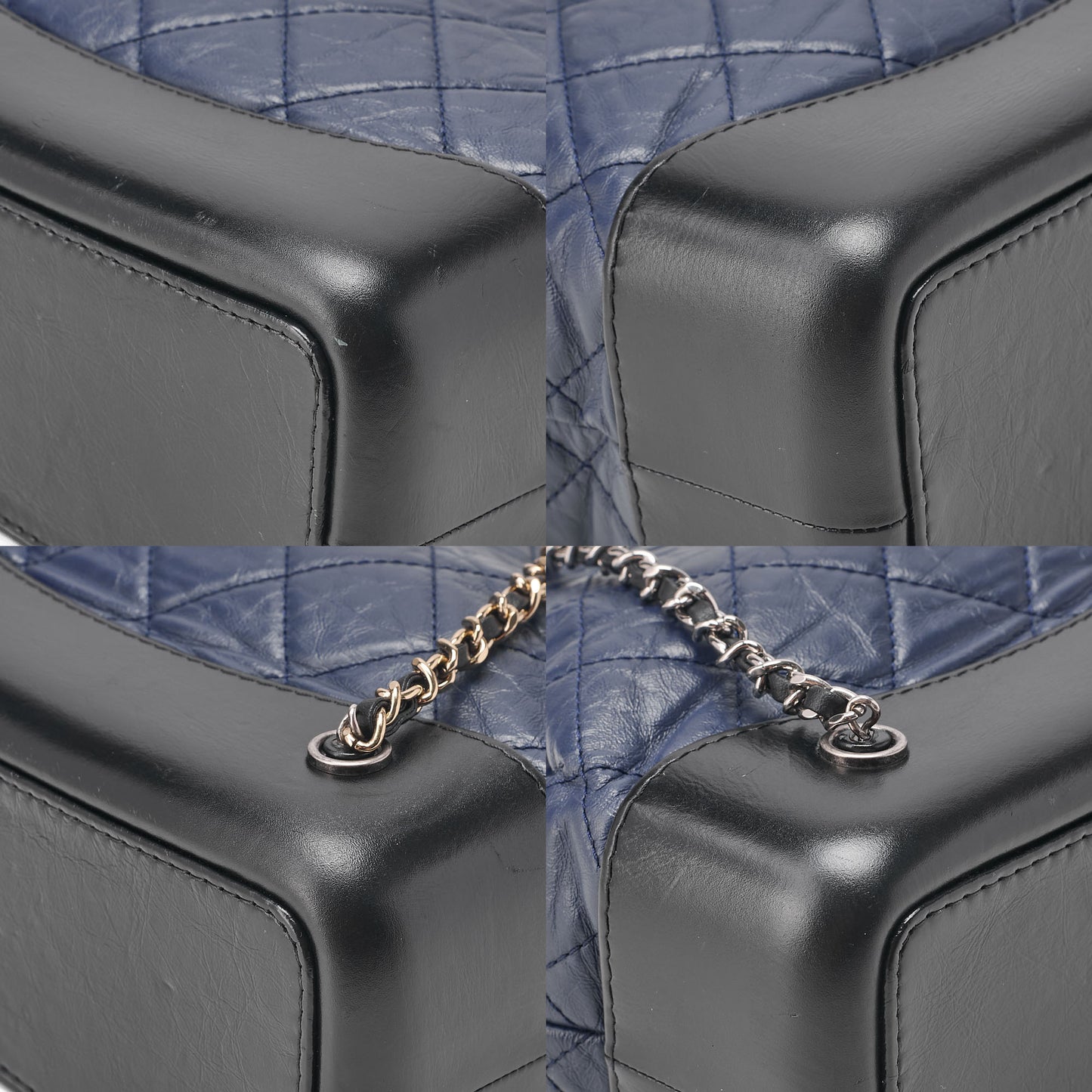 CHANEL Vintage Calf Gabrielle de Chanel Drawstring Chain Backpack Navy x Black Gold x Silver-Tone Hardware, Pre-Owned