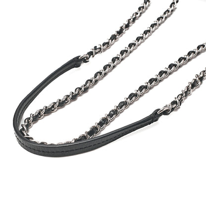 CHANEL Vintage Calf x Vinyl Matelasse Turn Lock Backpack-Type Chain Shoulder Black Silver-Tone Hardware, Pre-Owned