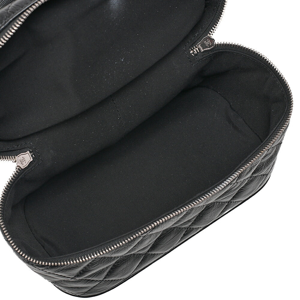 CHANEL Vintage Calf x Vinyl Matelasse Turn Lock Backpack-Type Chain Shoulder Black Silver-Tone Hardware, Pre-Owned