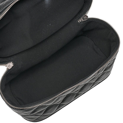 CHANEL Vintage Calf x Vinyl Matelasse Turn Lock Backpack-Type Chain Shoulder Black Silver-Tone Hardware, Pre-Owned