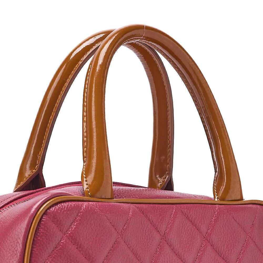 CHANEL Matelasse Caviar Skin Logo Mini Boston Bag Rose Pink x Brown Silver-Tone Hardware, Pre-Owned