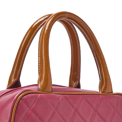 CHANEL Matelasse Caviar Skin Logo Mini Boston Bag Rose Pink x Brown Silver-Tone Hardware, Pre-Owned