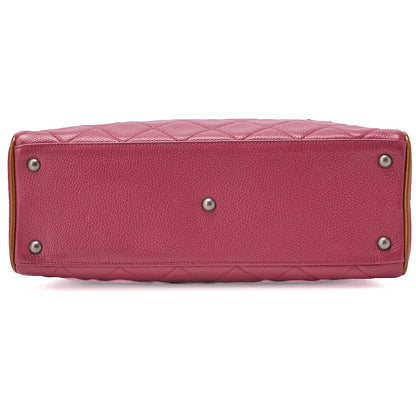 CHANEL Matelasse Caviar Skin Logo Mini Boston Bag Rose Pink x Brown Silver-Tone Hardware, Pre-Owned