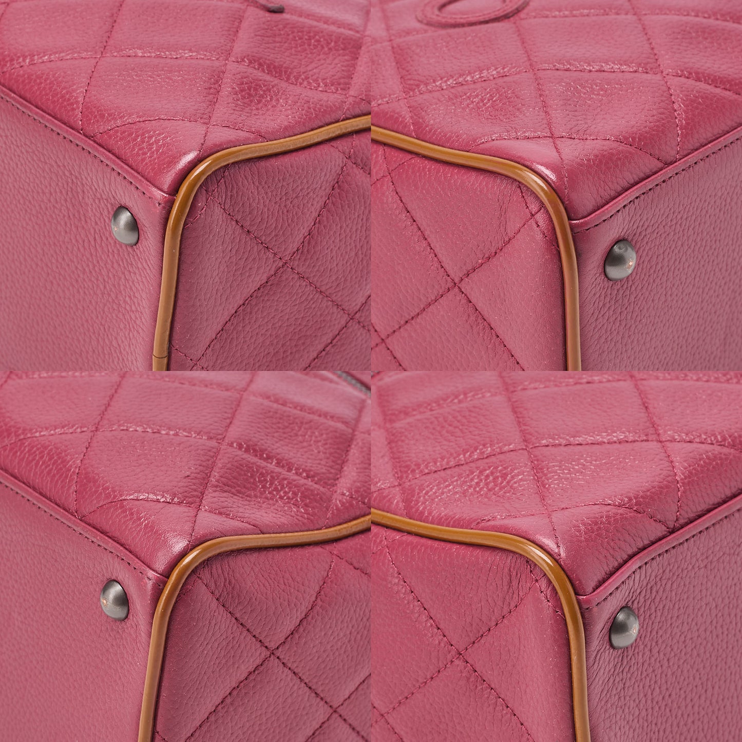 CHANEL Matelasse Caviar Skin Logo Mini Boston Bag Rose Pink x Brown Silver-Tone Hardware, Pre-Owned