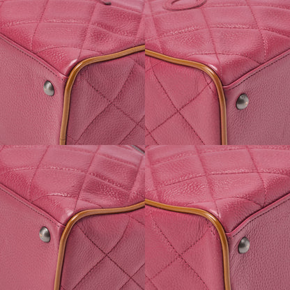 CHANEL Matelasse Caviar Skin Logo Mini Boston Bag Rose Pink x Brown Silver-Tone Hardware, Pre-Owned