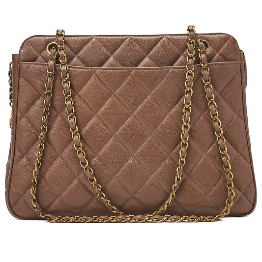CHANEL Caviar Skin Matelasse with Sun Charm Chain Shoulder Brown Gold-Tone Hardware, Pre-Owned
