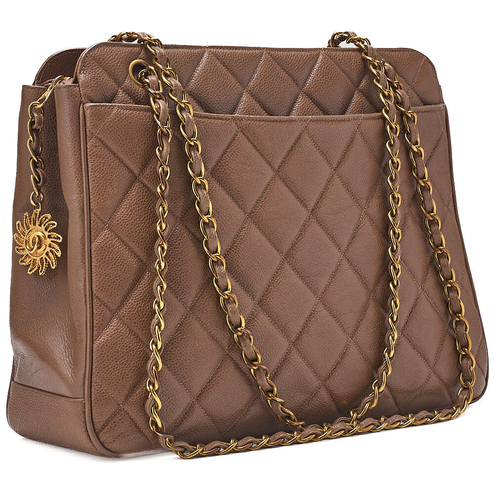 CHANEL Caviar Skin Matelasse with Sun Charm Chain Shoulder Brown Gold-Tone Hardware, Pre-Owned
