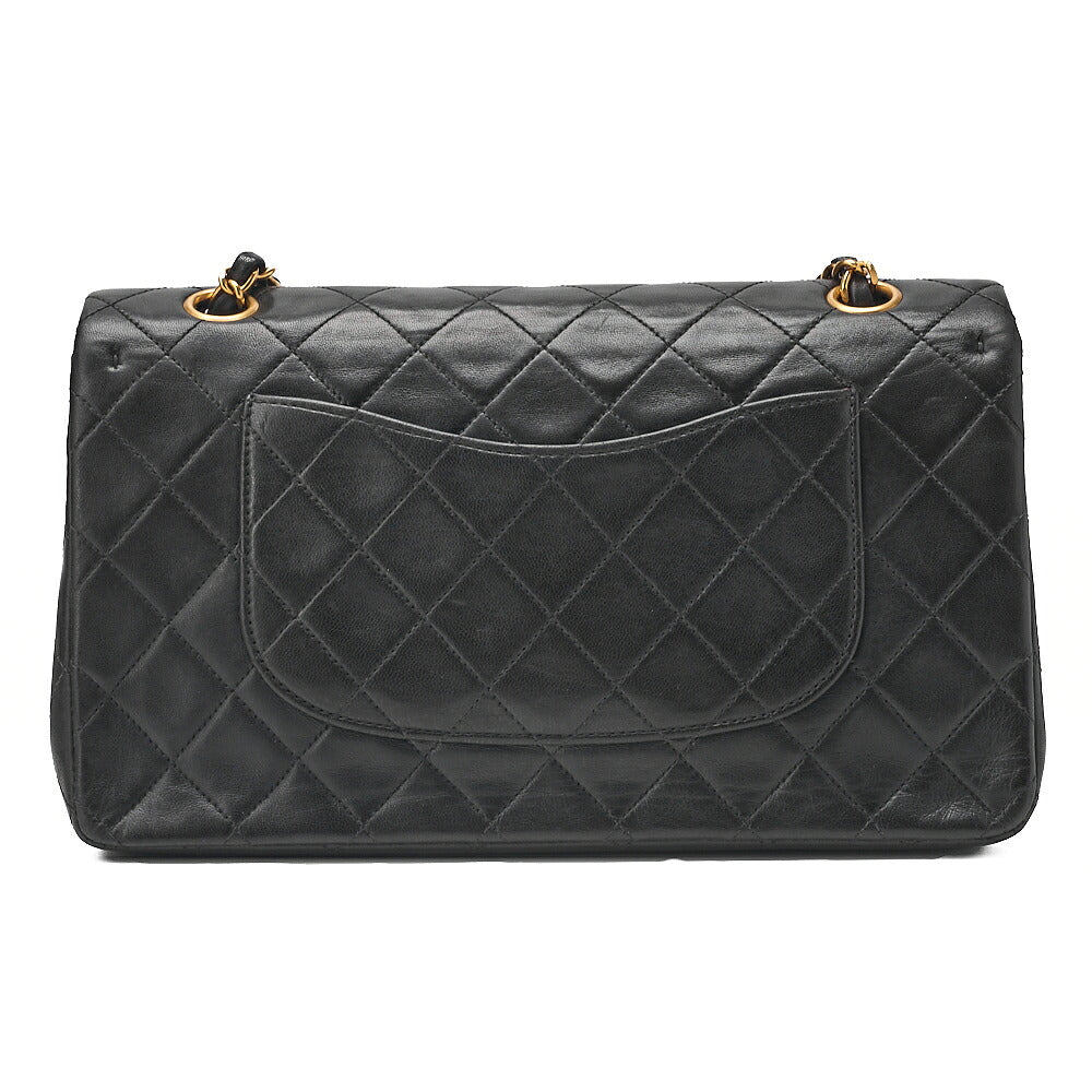 CHANEL Lambskin Matelasse Double Flap Chain Shoulder Black Gold-Tone Hardware, Pre-Owned