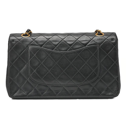 CHANEL Lambskin Matelasse Double Flap Chain Shoulder Black Gold-Tone Hardware, Pre-Owned
