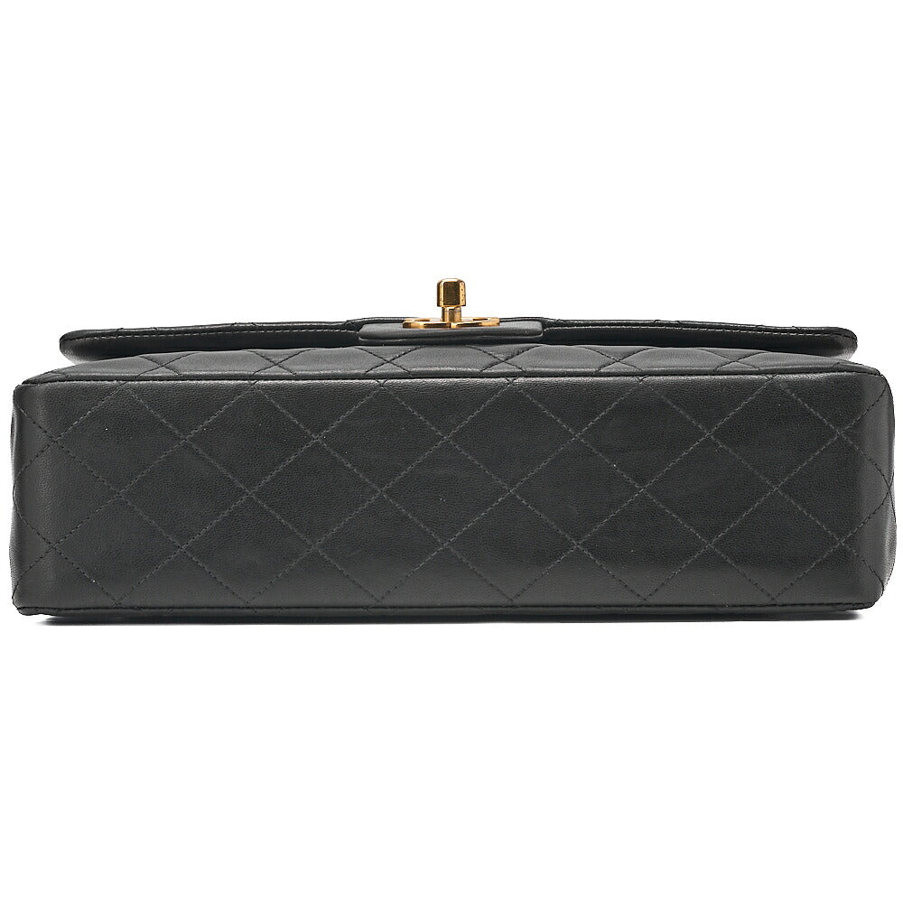 CHANEL Lambskin Matelasse Double Flap Chain Shoulder Black Gold-Tone Hardware, Pre-Owned