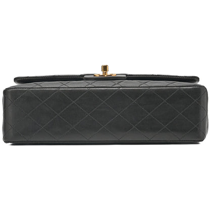 CHANEL Lambskin Matelasse Double Flap Chain Shoulder Black Gold-Tone Hardware, Pre-Owned