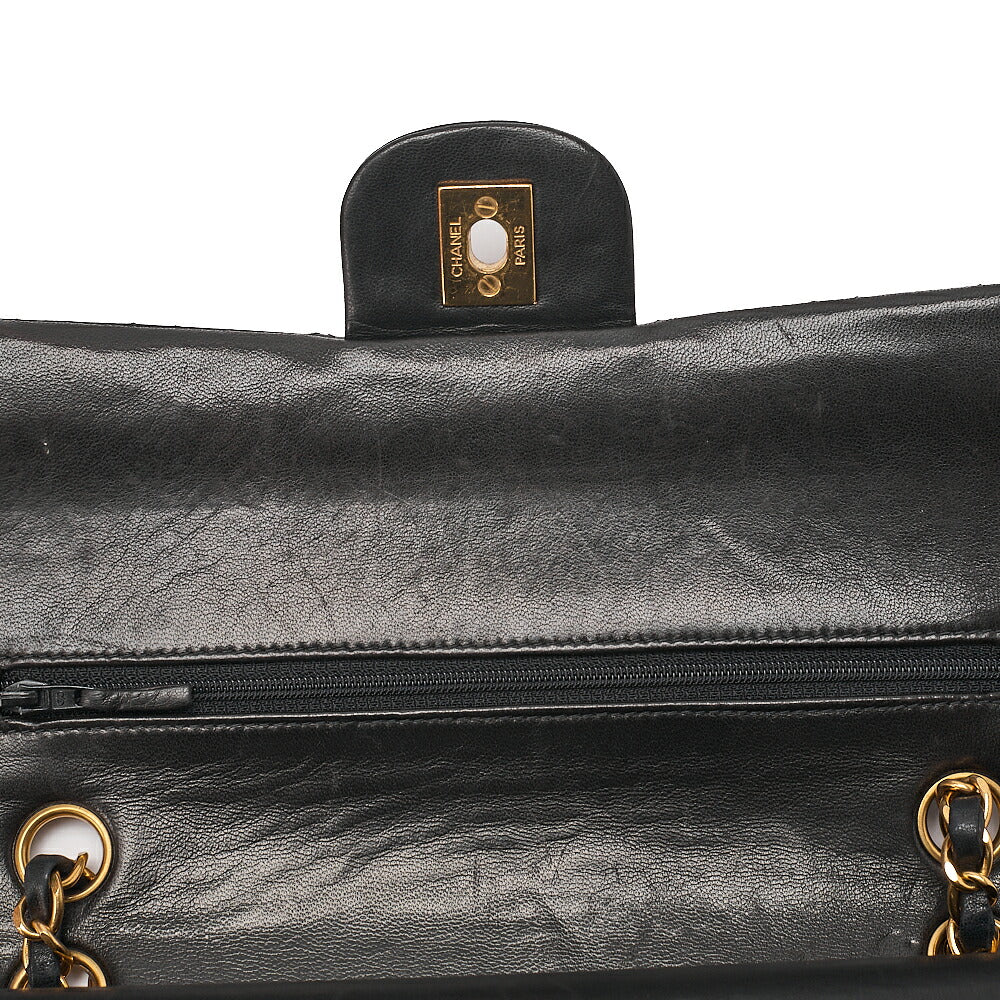CHANEL Lambskin Matelasse Double Flap Chain Shoulder Black Gold-Tone Hardware, Pre-Owned