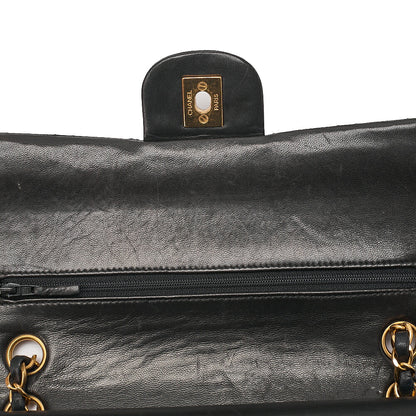 CHANEL Lambskin Matelasse Double Flap Chain Shoulder Black Gold-Tone Hardware, Pre-Owned
