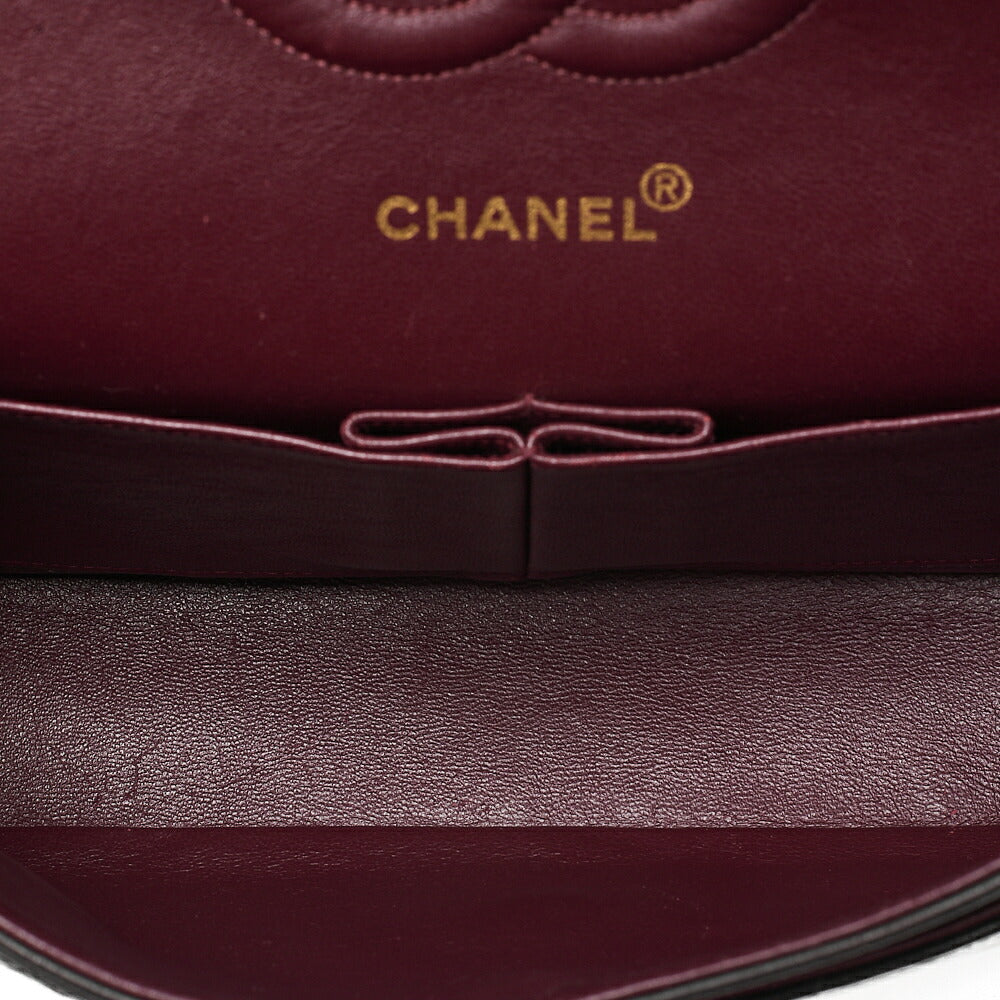 CHANEL Lambskin Matelasse Double Flap Chain Shoulder Black Gold-Tone Hardware, Pre-Owned