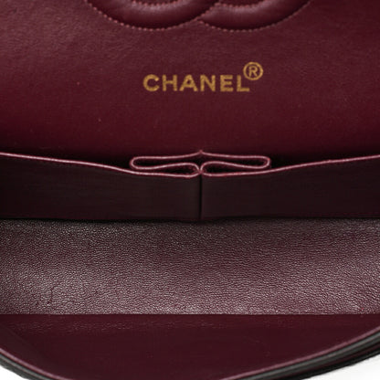 CHANEL Lambskin Matelasse Double Flap Chain Shoulder Black Gold-Tone Hardware, Pre-Owned