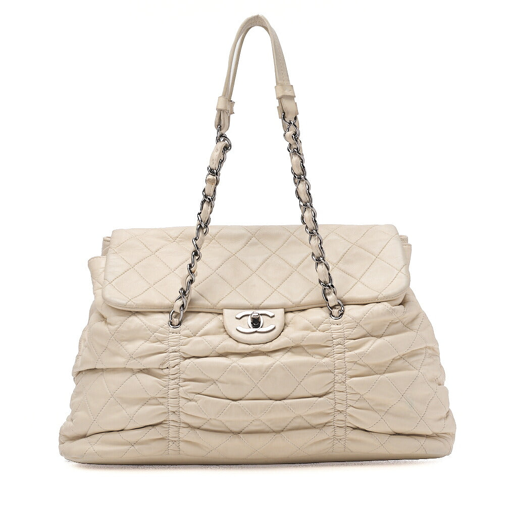 CHANEL Lambskin Matelasse Wrinkle Design Chain Shoulder Ivory Silver-Tone Hardware, Pre-Owned