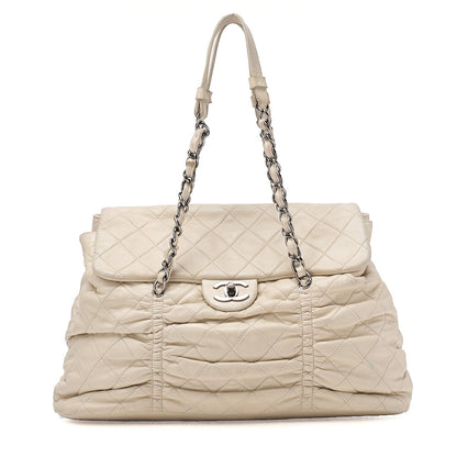 CHANEL Lambskin Matelasse Wrinkle Design Chain Shoulder Ivory Silver-Tone Hardware, Pre-Owned