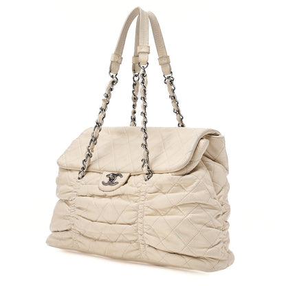 CHANEL Lambskin Matelasse Wrinkle Design Chain Shoulder Ivory Silver-Tone Hardware, Pre-Owned