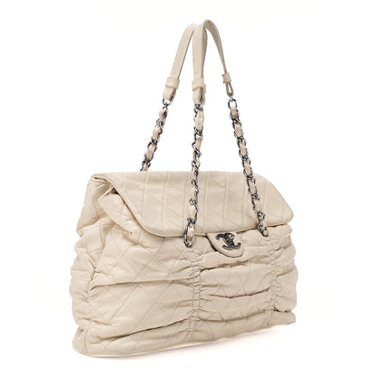 CHANEL Lambskin Matelasse Wrinkle Design Chain Shoulder Ivory Silver-Tone Hardware, Pre-Owned