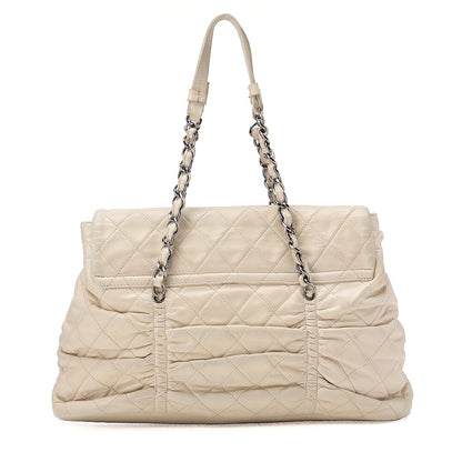 CHANEL Lambskin Matelasse Wrinkle Design Chain Shoulder Ivory Silver-Tone Hardware, Pre-Owned