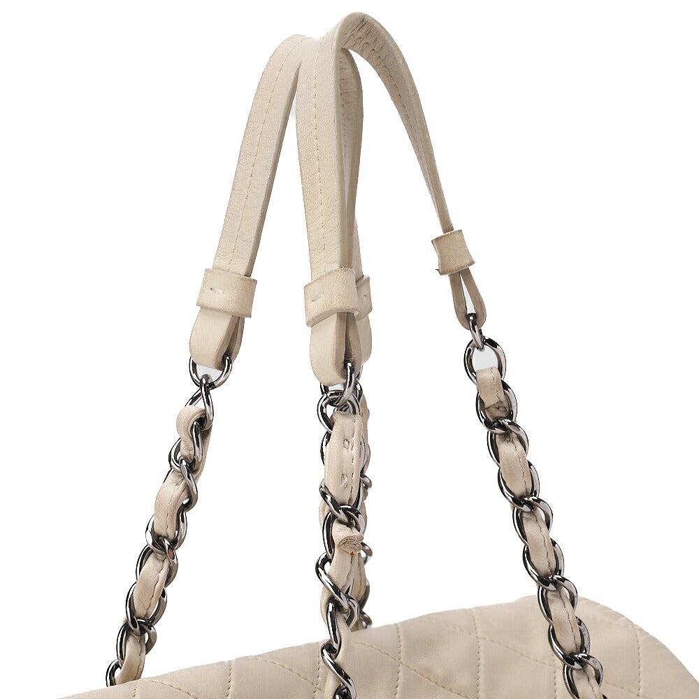 CHANEL Lambskin Matelasse Wrinkle Design Chain Shoulder Ivory Silver-Tone Hardware, Pre-Owned