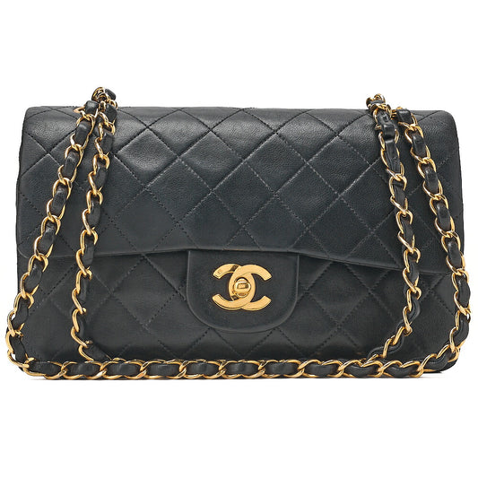 CHANEL Lambskin Matelasse Double Flap 23cm Chain Shoulder Black Gold-Tone Hardware, Pre-Owned