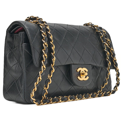 CHANEL Lambskin Matelasse Double Flap 23cm Chain Shoulder Black Gold-Tone Hardware, Pre-Owned