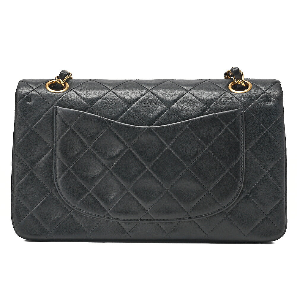 CHANEL Lambskin Matelasse Double Flap 23cm Chain Shoulder Black Gold-Tone Hardware, Pre-Owned